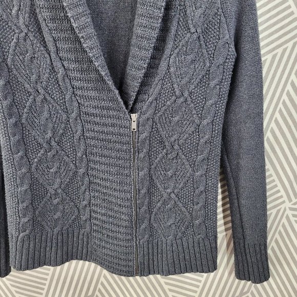 Eddie Bauer size Medium Cardigan Sweater Zip Cable Knit Chunky gray grey zip up - Picture 3 of 6
